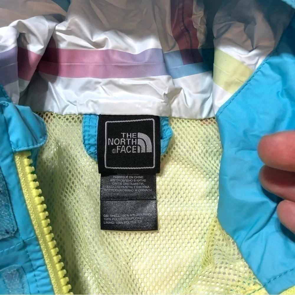 North Face Blue Rain Jacket XXS 5 Green Lined Plaid Hood Kids Hyvent
